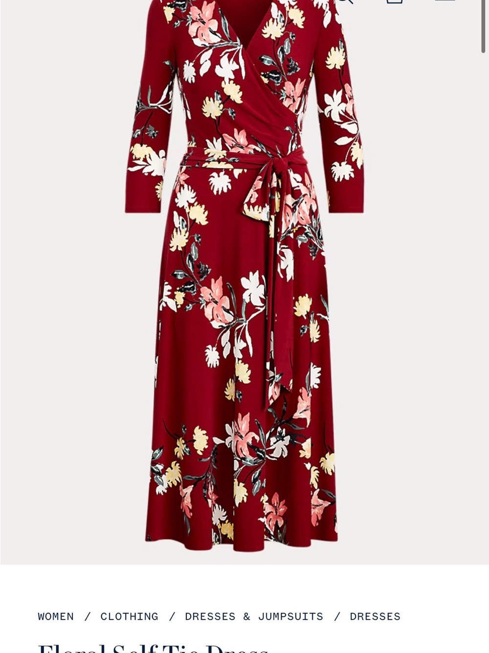 Floral Wrap Self-Tie Dress in Deep Red